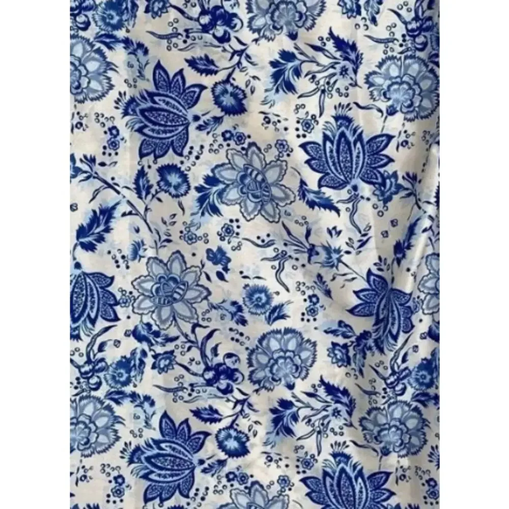 Tuckernuck Blue Chintz Floral Ruffle Neck Bouvier Blouse Top Size S Porcelain